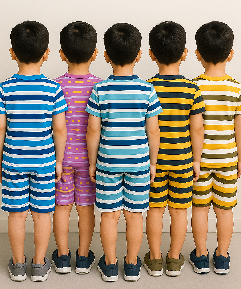 Boys Cotton Stripes Kids Co-ord Set Combo / Age 1-4 Years (Tshirt & Shorts Set Pack of 5)