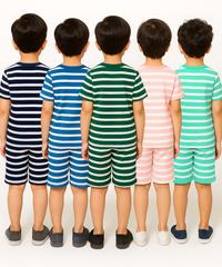 Boys Cotton Stripes Kids Co-ord Set Combo / Age 1-4 Years (Tshirt & Shorts Set Pack of 5)