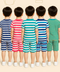 Boys Cotton Stripes Kids Co-ord Set Combo / Age 1-4 Years (Tshirt & Shorts Set Pack of 5)