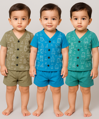 Boy & Girl Babies Jabla Co-ord Set | Tshirt and Shorts for Infant and New Born Babies | Age 0-12 Months (Pack of 3) - 2124