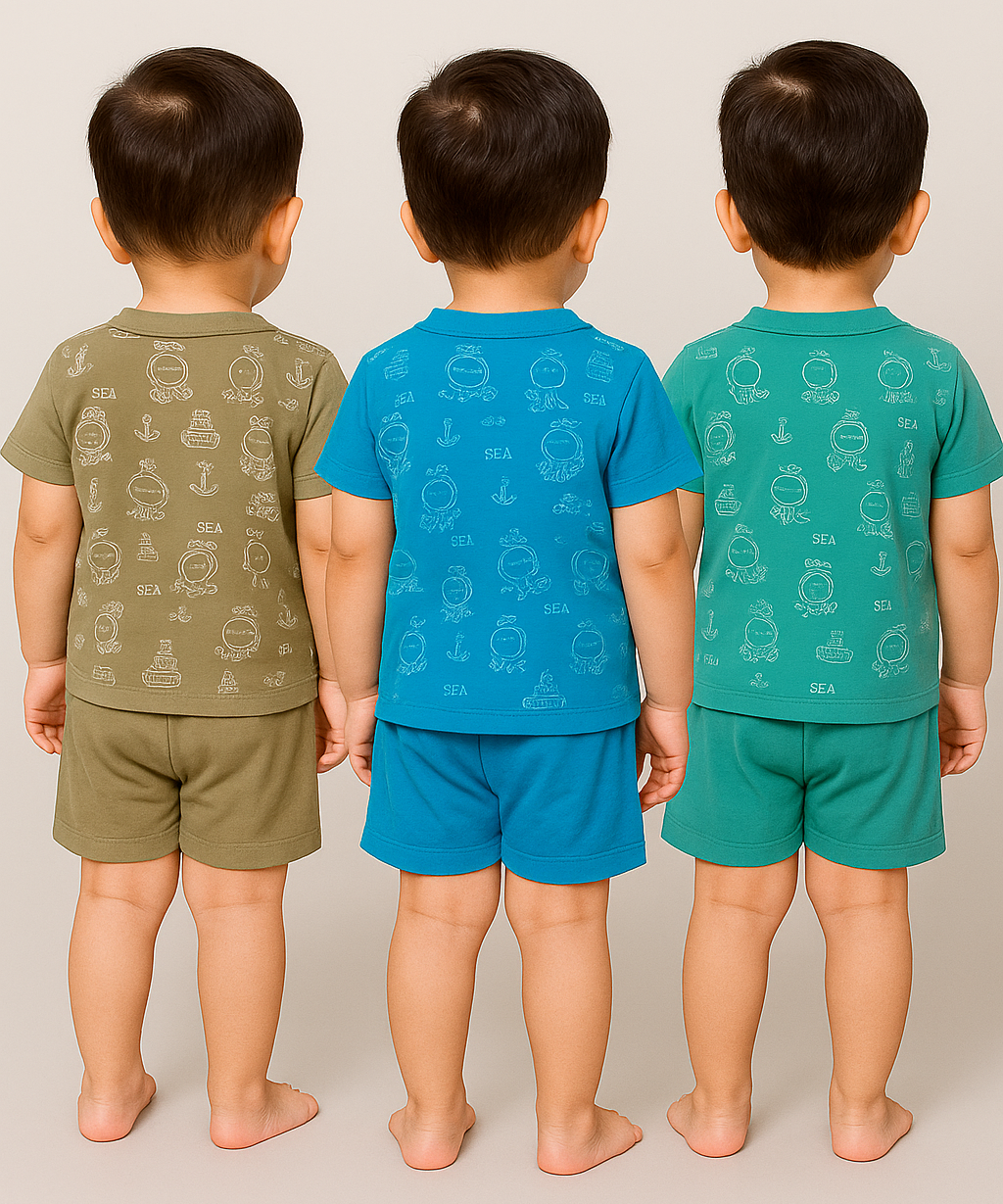 Boy & Girl Babies Jabla Co-ord Set | Tshirt and Shorts for Infant and New Born Babies | Age 0-12 Months (Pack of 3) - 2124