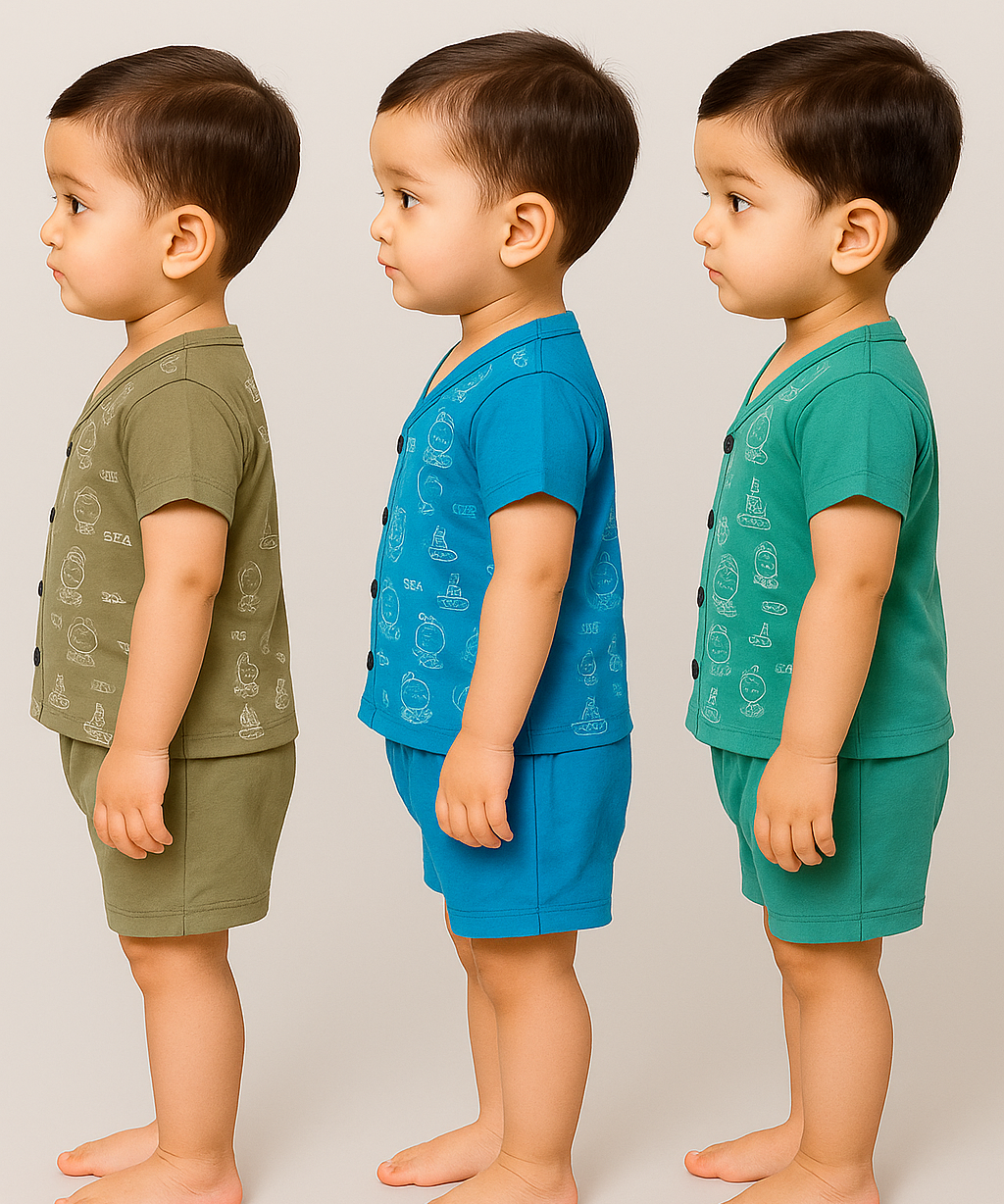 Boy & Girl Babies Jabla Co-ord Set | Tshirt and Shorts for Infant and New Born Babies | Age 0-12 Months (Pack of 3) - 2124