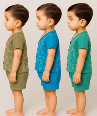 Boy & Girl Babies Jabla Co-ord Set | Tshirt and Shorts for Infant and New Born Babies | Age 0-12 Months (Pack of 3) - 2124