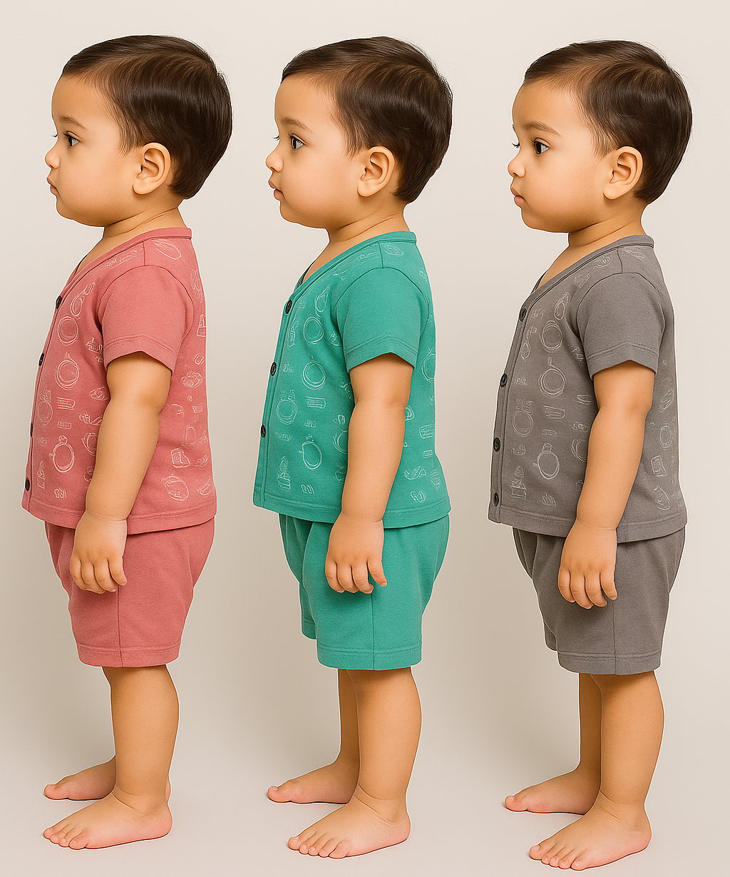 Boy & Girl Babies Jabla Co-ord Set | Tshirt and Shorts for Infant and New Born Babies | Age 0-12 Months (Pack of 3) - 2124