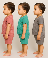 Boy & Girl Babies Jabla Co-ord Set | Tshirt and Shorts for Infant and New Born Babies | Age 0-12 Months (Pack of 3) - 2124
