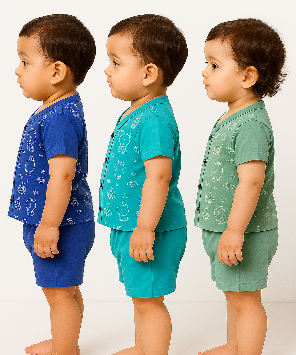 Boy & Girl Babies Jabla Co-ord Set | Tshirt and Shorts for Infant and New Born Babies | Age 0-12 Months (Pack of 3) - 2124