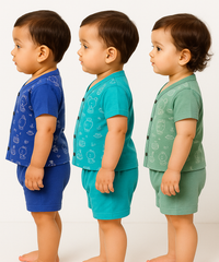 Boy & Girl Babies Jabla Co-ord Set | Tshirt and Shorts for Infant and New Born Babies | Age 0-12 Months (Pack of 3) - 2124