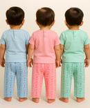 Boy & Girl Baby Printed Co-ord Set Dress | Tshirt & Track Pant Set | 100% Pure Cotton | Age 0 to 12 Months (Pack of 3 Sets Combo) - 2125