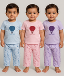 Boy & Girl Baby Printed Co-ord Set Dress | Tshirt & Track Pant Set | 100% Pure Cotton | Age 0 to 12 Months (Pack of 3 Sets Combo) - 2125