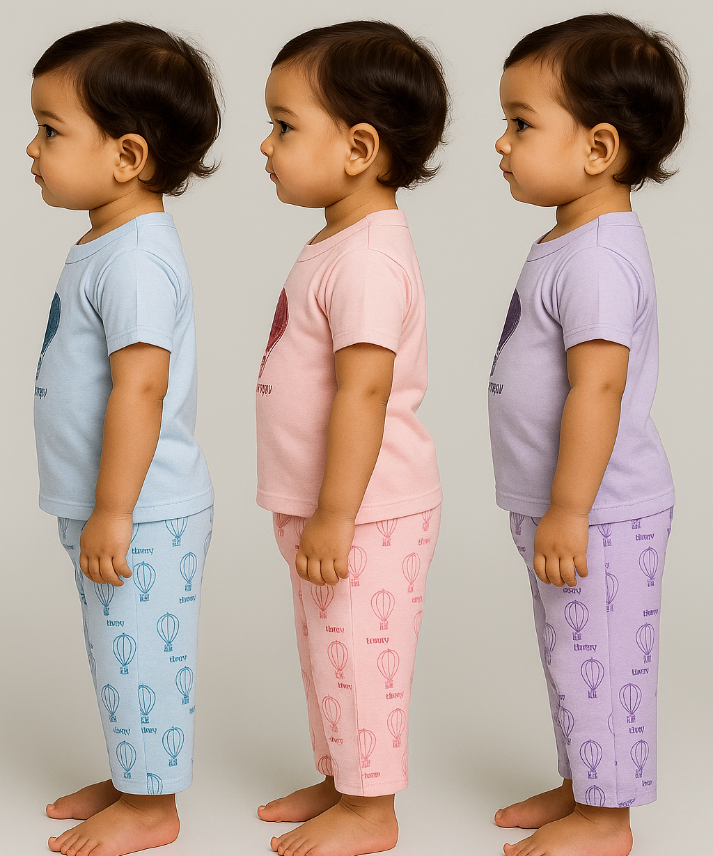 Boy & Girl Baby Printed Co-ord Set Dress | Tshirt & Track Pant Set | 100% Pure Cotton | Age 0 to 12 Months (Pack of 3 Sets Combo) - 2125