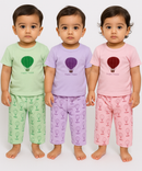 Boy & Girl Baby Printed Co-ord Set Dress | Tshirt & Track Pant Set | 100% Pure Cotton | Age 0 to 12 Months (Pack of 3 Sets Combo) - 2125