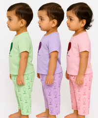 Boy & Girl Baby Printed Co-ord Set Dress | Tshirt & Track Pant Set | 100% Pure Cotton | Age 0 to 12 Months (Pack of 3 Sets Combo) - 2125