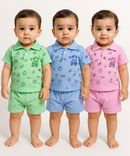 Boy & Girl Baby Unisex Cotton Polo/Collar Babies Co-ord Set Combo / Age 0-18 Months (Tshirt & Shorts Set Pack of 3) - 2120