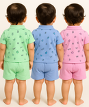 Boy & Girl Baby Unisex Cotton Polo/Collar Babies Co-ord Set Combo / Age 0-18 Months (Tshirt & Shorts Set Pack of 3) - 2120