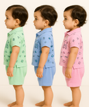 Boy & Girl Baby Unisex Cotton Polo/Collar Babies Co-ord Set Combo / Age 0-18 Months (Tshirt & Shorts Set Pack of 3) - 2120