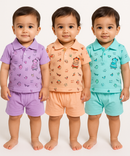 Boy & Girl Baby Unisex Cotton Polo/Collar Babies Co-ord Set Combo / Age 0-18 Months (Tshirt & Shorts Set Pack of 3) - 2120