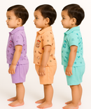 Boy & Girl Baby Unisex Cotton Polo/Collar Babies Co-ord Set Combo / Age 0-18 Months (Tshirt & Shorts Set Pack of 3) - 2120