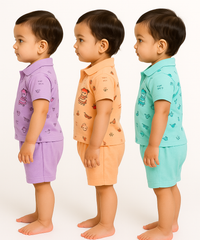 Boy & Girl Baby Unisex Cotton Polo/Collar Babies Co-ord Set Combo / Age 0-18 Months (Tshirt & Shorts Set Pack of 3) - 2120