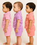 Boy & Girl Baby Unisex Cotton Polo/Collar Babies Co-ord Set Combo / Age 0-18 Months (Tshirt & Shorts Set Pack of 3) - 2120