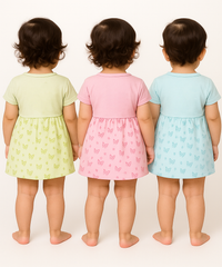 Girl Baby Frock and Underwear Set | 100% Cotton Printed Gown Dress/Frock Dress | Age 0-12 Months (Pack of 3 Sets)
