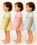 Girl Baby Frock and Underwear Set | 100% Cotton Printed Gown Dress/Frock Dress | Age 0-12 Months (Pack of 3 Sets)
