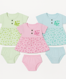 Girl Baby Frock and Underwear Set | 100% Cotton Printed Gown Dress/Frock Dress | Age 0-12 Months (Pack of 3 Sets)