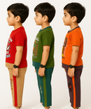 Boy Kid Co-ord Set | Half sleeve Tshirt and Trackpant for Boy Kids | Sizes Age 1 to 3 Years (Pack of 3 Set) - 927