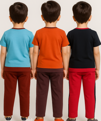 Boy Kid Co-ord Set | Half sleeve Tshirt and Trackpant for Boy Kids | Sizes Age 1 to 3 Years (Pack of 3 Set) - 927