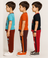 Boy Kid Co-ord Set | Half sleeve Tshirt and Trackpant for Boy Kids | Sizes Age 1 to 3 Years (Pack of 3 Set) - 927