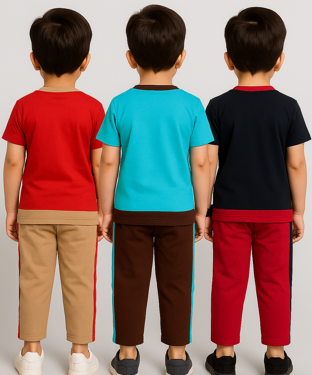 Boy Kid Co-ord Set | Half sleeve Tshirt and Trackpant for Boy Kids | Sizes Age 1 to 3 Years (Pack of 3 Set) - 927