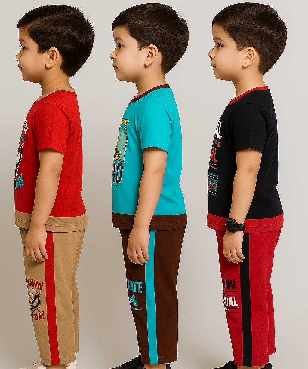Boy Kid Co-ord Set | Half sleeve Tshirt and Trackpant for Boy Kids | Sizes Age 1 to 3 Years (Pack of 3 Set) - 927