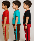 Boy Kid Co-ord Set | Half sleeve Tshirt and Trackpant for Boy Kids | Sizes Age 1 to 3 Years (Pack of 3 Set) - 927
