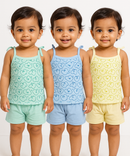 Boy & Girl Baby Printed Top Knot Dress | Top and Shorts Set | 100% Pure Cotton (Pack of 3 Sets Combo) - 2121