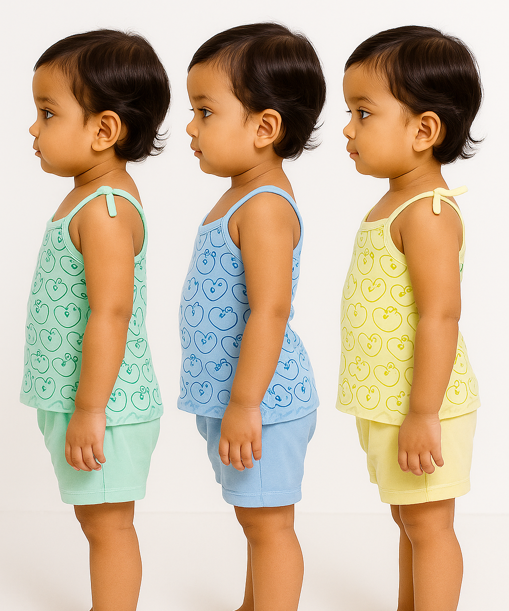 Boy & Girl Baby Printed Top Knot Dress | Top and Shorts Set | 100% Pure Cotton (Pack of 3 Sets Combo) - 2121