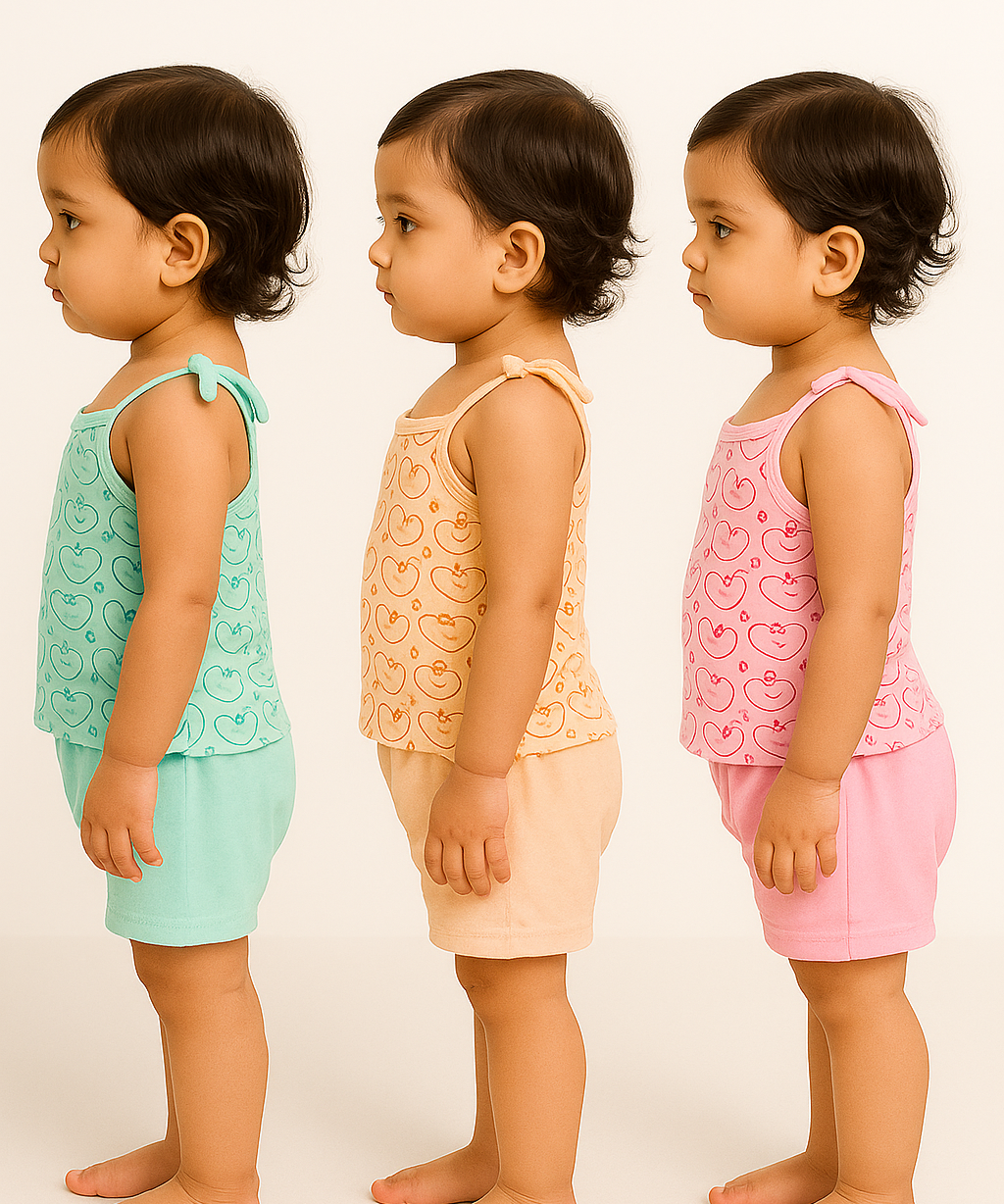 Boy & Girl Baby Printed Top Knot Dress | Top and Shorts Set | 100% Pure Cotton (Pack of 3 Sets Combo) - 2121