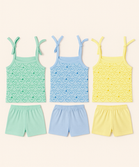 Boy & Girl Baby Printed Top Knot Dress | Top and Shorts Set | 100% Pure Cotton (Pack of 3 Sets Combo) - 2121