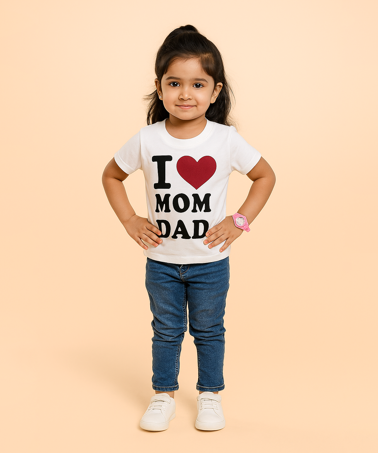 Girl Kid I Love Mom and Dad Tshirt Printed 100% Cotton Single Jersey Tshirt | Sizes 0-18 Months - A001