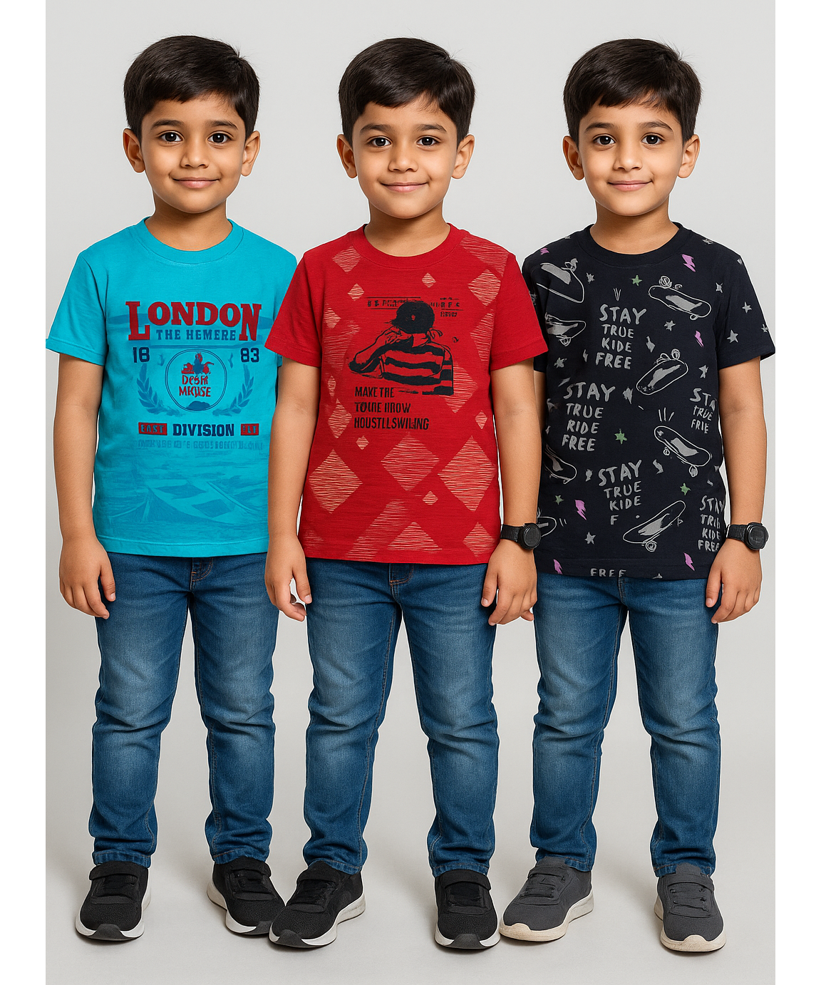 Boy Kid Printed Tshirt 100% Cotton Single Jersey Tshirt | Sizes 5-9 Years (Pack of 3) - 910