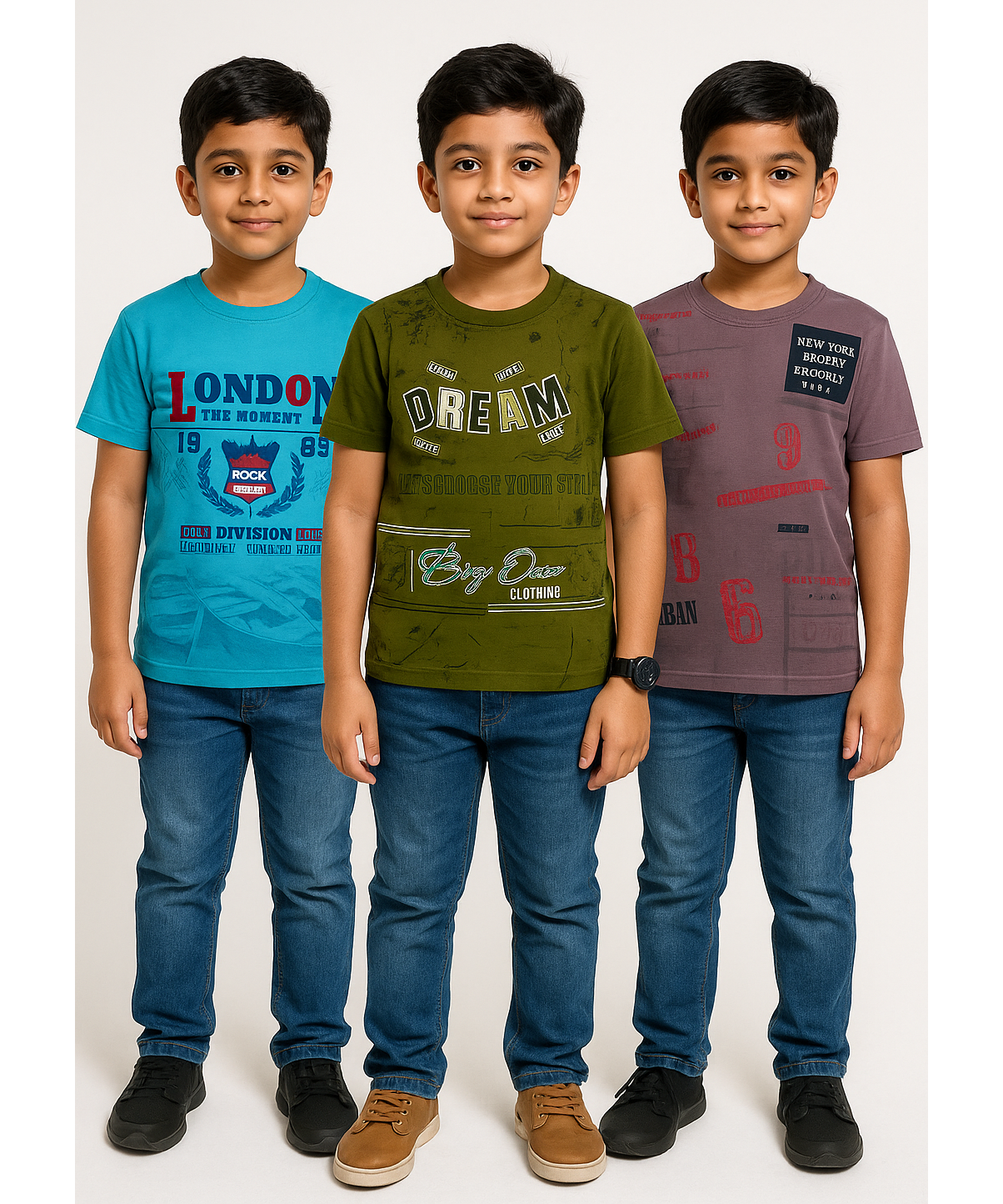 Boy Kid Printed Tshirt 100% Cotton Single Jersey Tshirt | Sizes 5-9 Years (Pack of 3) - 910