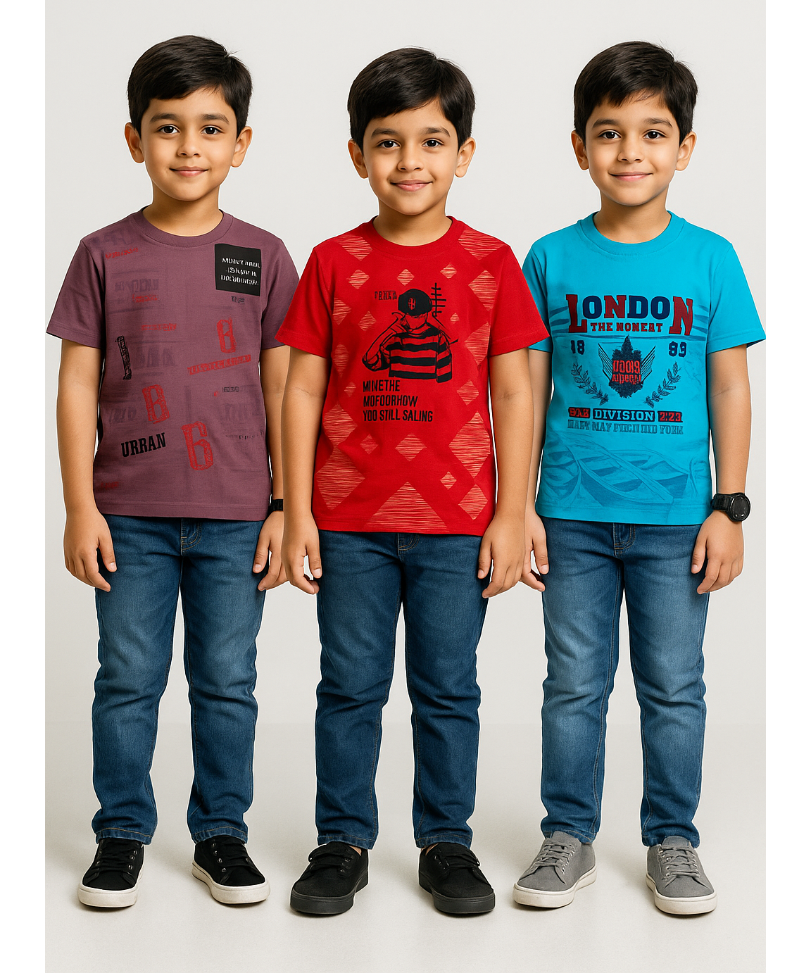Boy Kid Printed Tshirt 100% Cotton Single Jersey Tshirt | Sizes 5-9 Years (Pack of 3) - 910