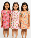 Girl Kids Frock 100% Cotton Floral Printed Gown Dress/Frock Dress | Age 1 to 5 Years (Pack of 3 Pieces)