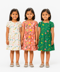 Girl Kids Frock 100% Cotton Floral Printed Gown Dress/Frock Dress | Age 1 to 5 Years (Pack of 3 Pieces)