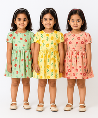 Girl Kids Frock 100% Cotton Floral Printed Gown Dress/Frock Dress | Age 1 to 5 Years (Pack of 3 Pieces)