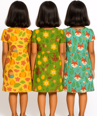 Girl Kids Frock 100% Cotton Floral Printed Gown Dress/Frock Dress | Age 1 to 5 Years (Pack of 3 Pieces)