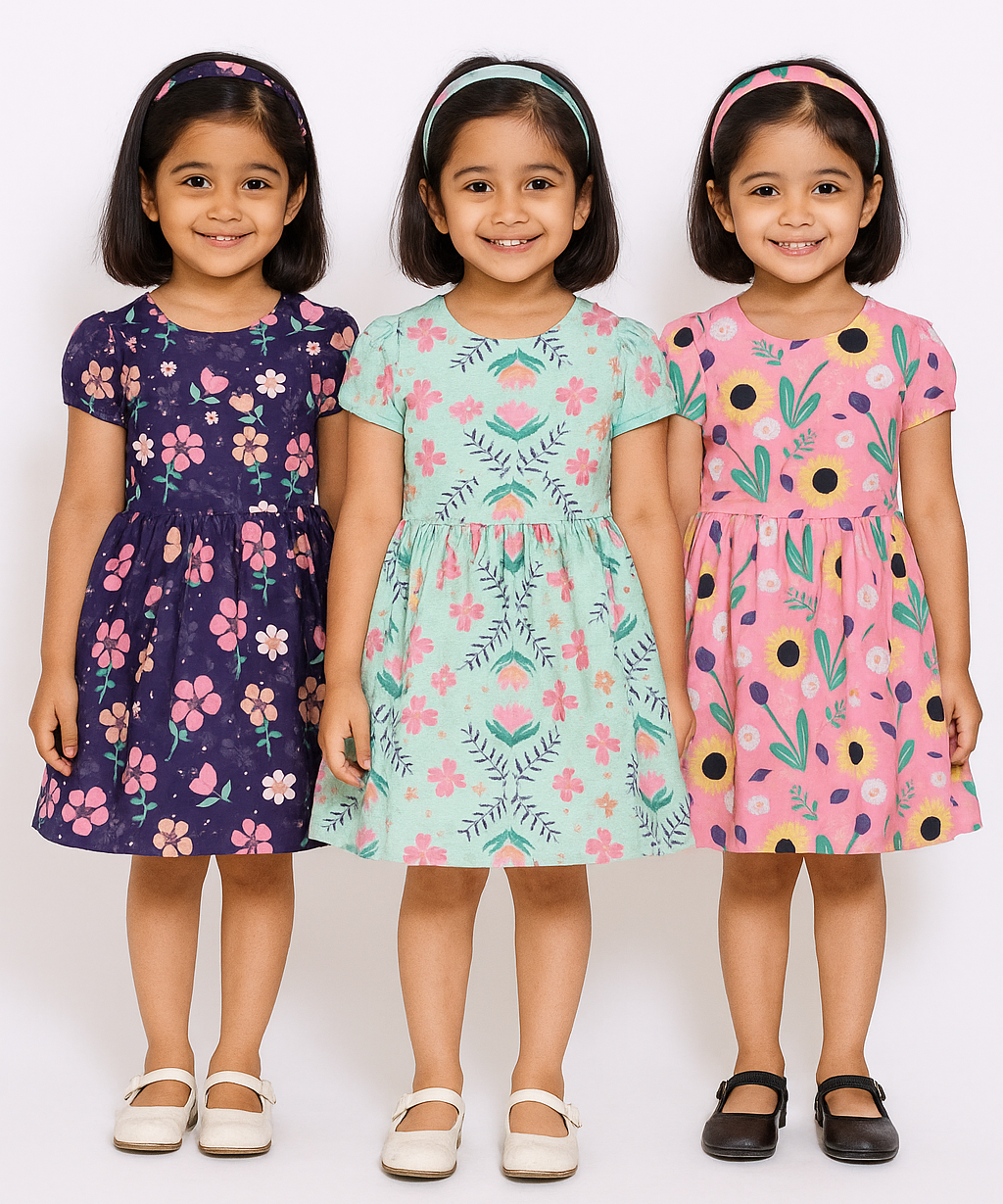 Girl Kids Frock 100% Cotton Floral Printed Gown Dress/Frock Dress | Age 1 to 5 Years (Pack of 3 Pieces)