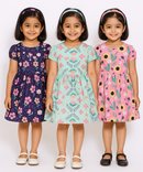 Girl Kids Frock 100% Cotton Floral Printed Gown Dress/Frock Dress | Age 1 to 5 Years (Pack of 3 Pieces)