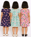 Girl Kids Frock 100% Cotton Floral Printed Gown Dress/Frock Dress | Age 1 to 5 Years (Pack of 3 Pieces)