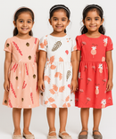 Girl Kids Frock 100% Cotton Floral Printed Gown Dress/Frock Dress | Age 1 to 5 Years (Pack of 3 Pieces)