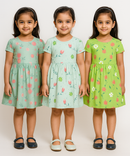 Girl Kids Frock 100% Cotton Floral Printed Gown Dress/Frock Dress | Age 1 to 5 Years (Pack of 3 Pieces)