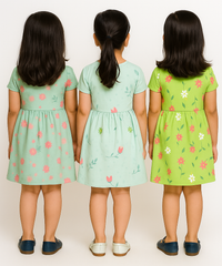 Girl Kids Frock 100% Cotton Floral Printed Gown Dress/Frock Dress | Age 1 to 5 Years (Pack of 3 Pieces)